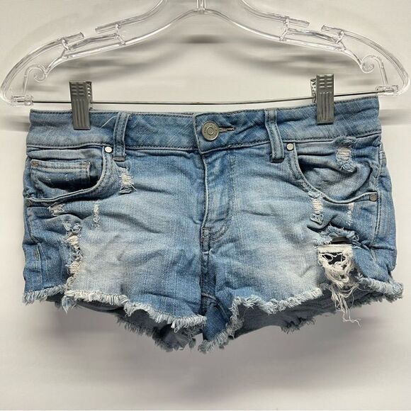 RSQ Womens Cabo Cut Off Shorts in Distresesed Light Blue Wash 3 - Picture 1 of 8